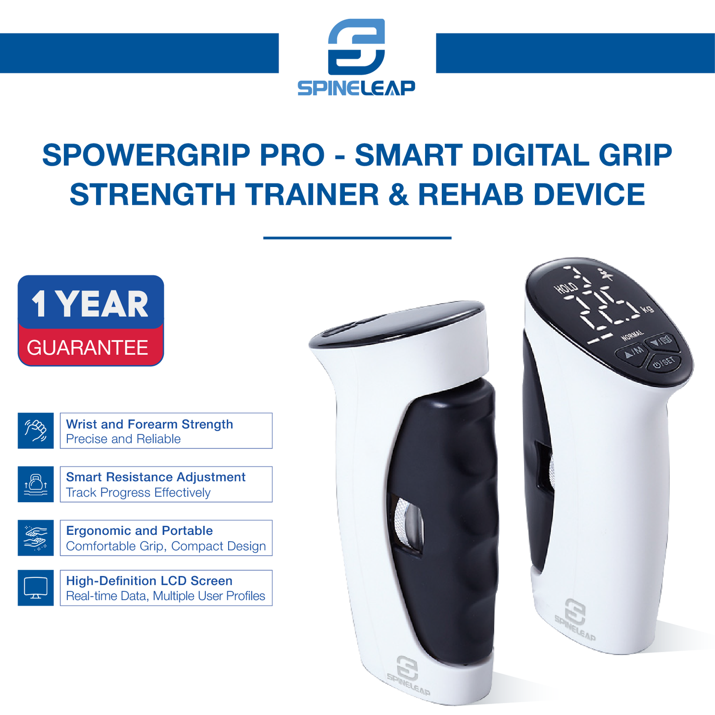 SpineLeap® PowerGrip Pro – Intelligenter digitaler Griffkrafttrainer und Reha-Gerät