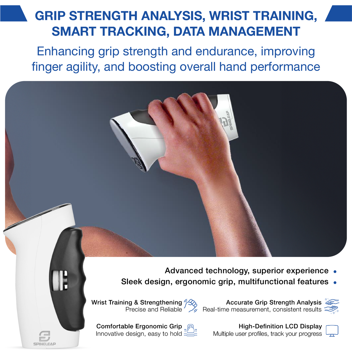 SpineLeap® PowerGrip Pro – Intelligenter digitaler Griffkrafttrainer und Reha-Gerät